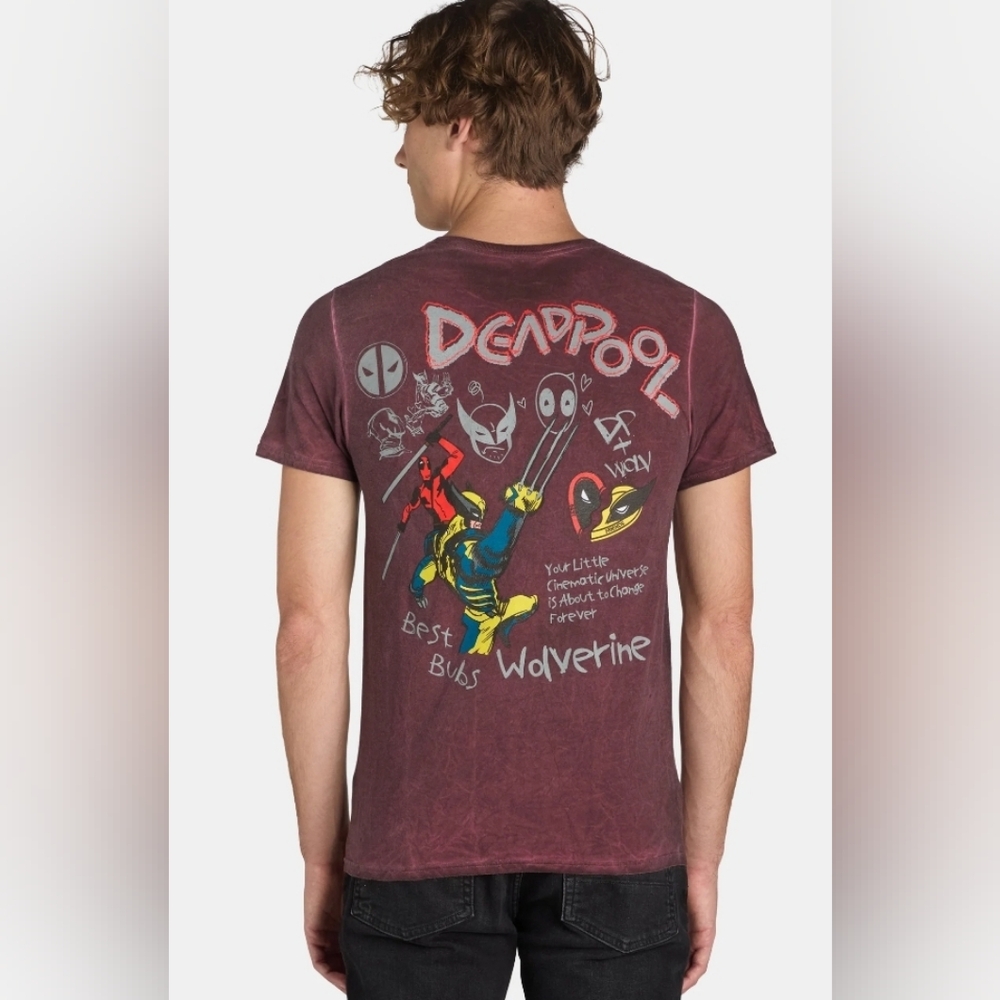 Deadpool & Wolverine Men’s & Big Men's Mineral Wash Maroon Graphic T-Shirt Sz XS